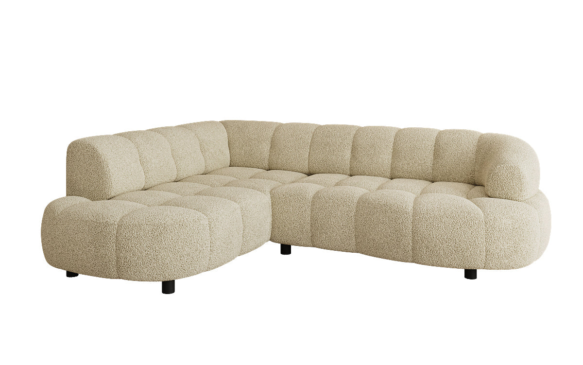 Designer Sofa Olivia Mini in Teddy Bouclé mit elektrischer Sitzerweiterung
