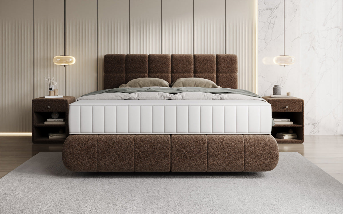 Lit boxspring Nala en tissu texturé avec effet flottant