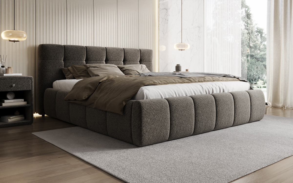 Designer Polsterbett Helena in Strukturstoff mit Stauraum