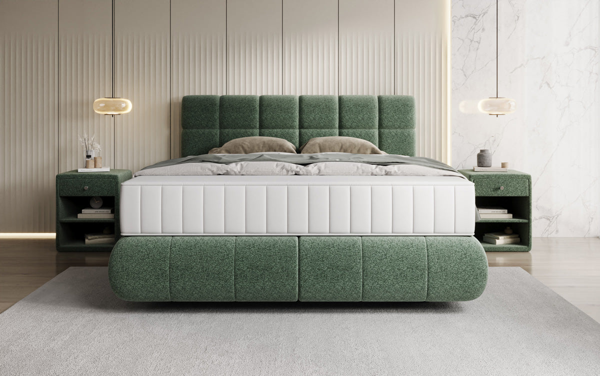 Lit boxspring Nala en tissu texturé avec effet flottant