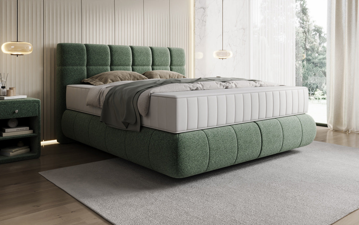 Lit boxspring Nala en tissu texturé avec effet flottant