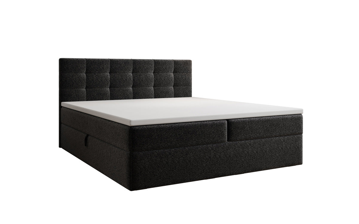 Lux box spring bed in textured fabric with storage