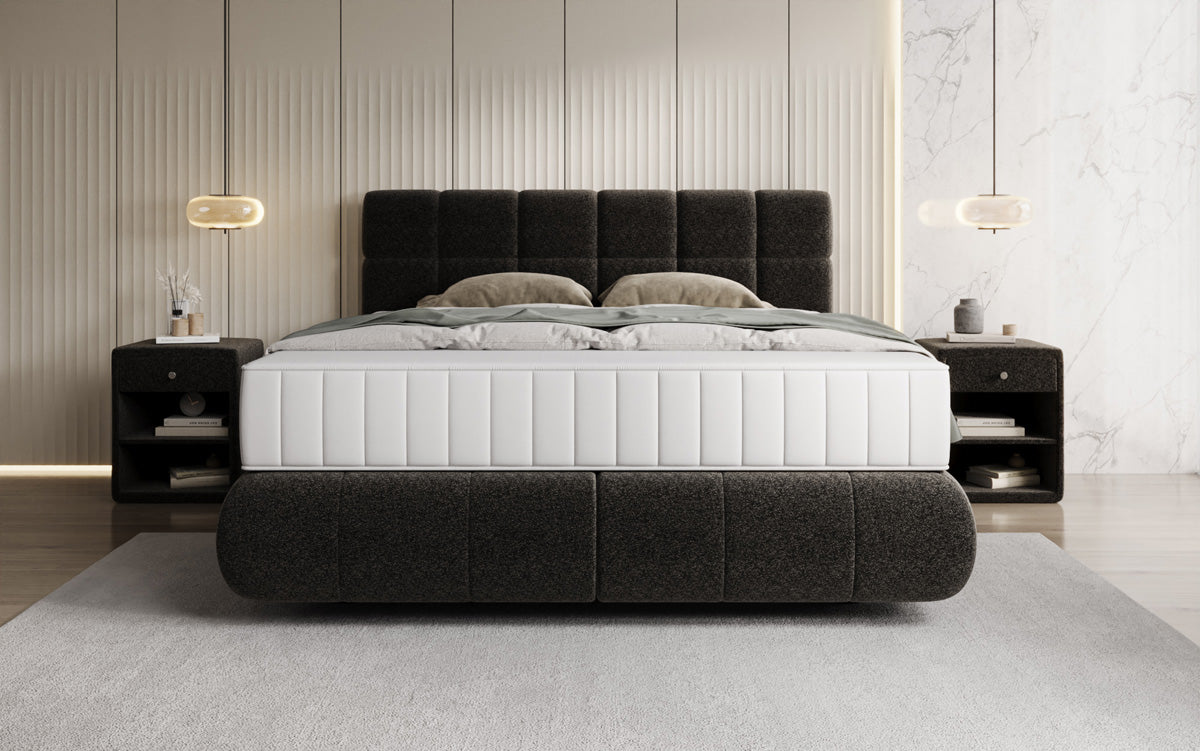 Lit boxspring Nala en tissu texturé avec effet flottant