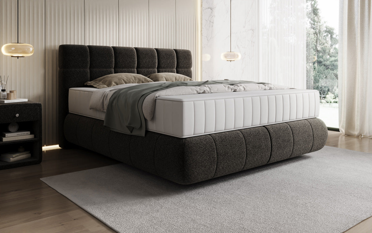 Lit boxspring Nala en tissu texturé avec effet flottant