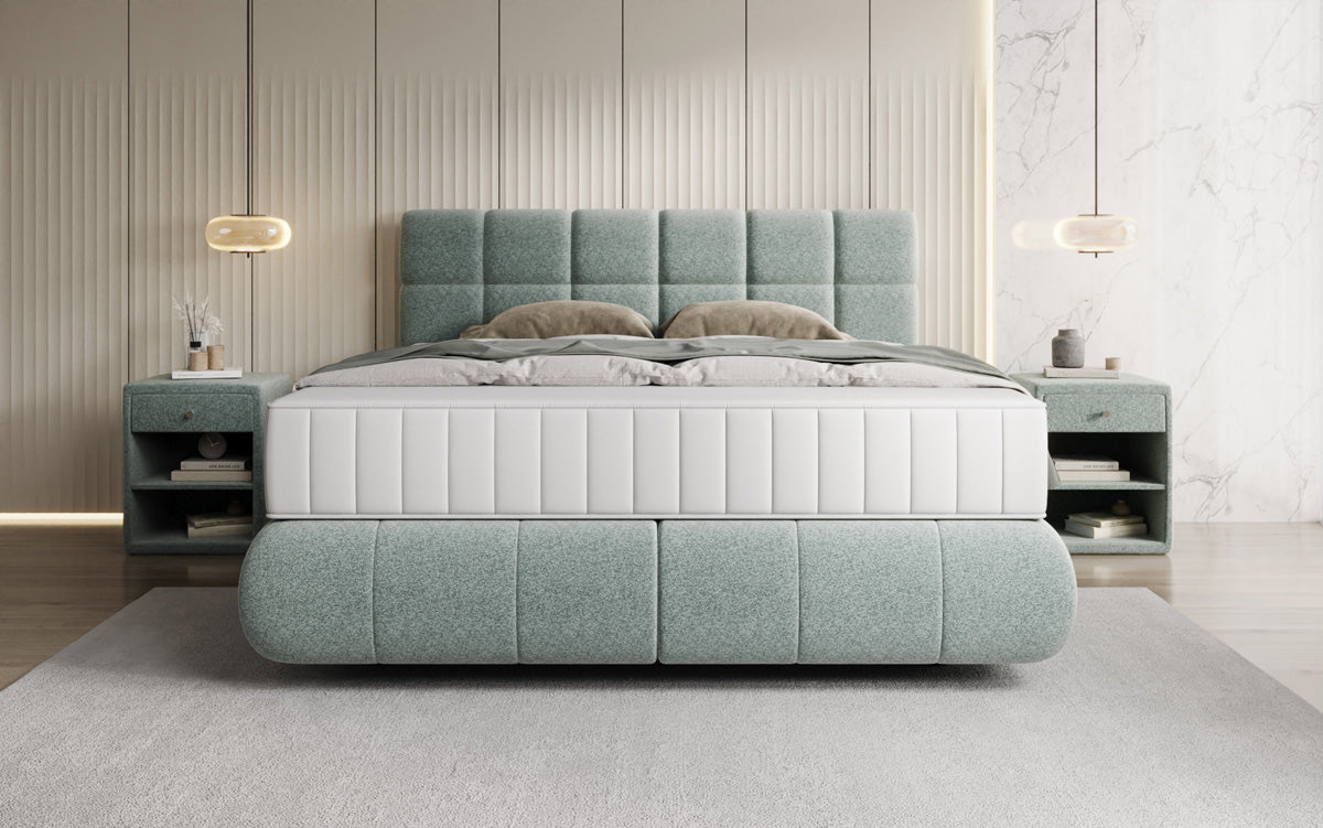 Lit boxspring Nala en tissu texturé avec effet flottant
