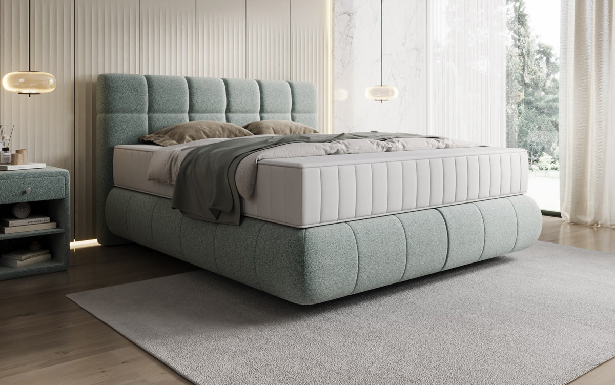 Lit boxspring Nala en tissu texturé avec effet flottant