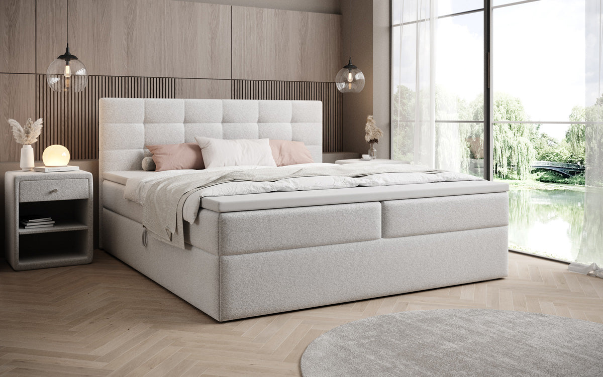 Lux box spring bed in textured fabric with storage