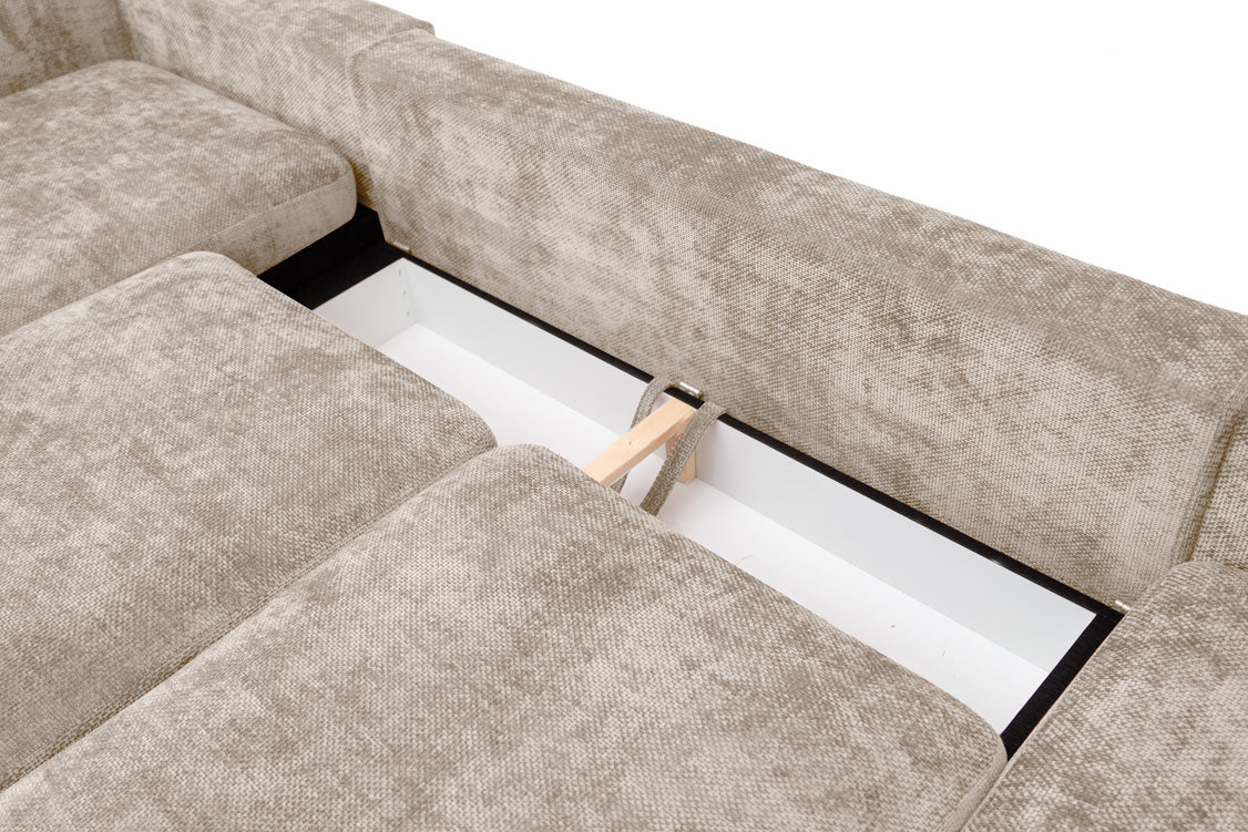 Canapé design Selena L avec fonction couchage en tissu structuré