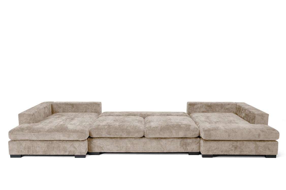 Canapé design Selena U avec fonction couchage en tissu texturé