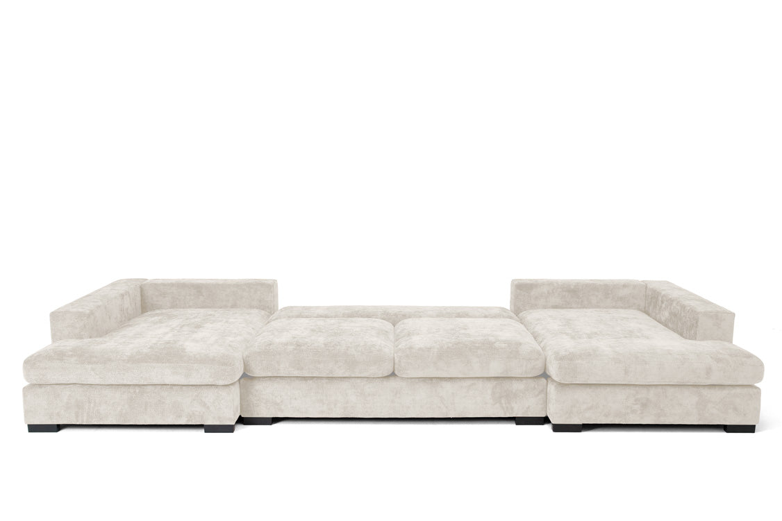 Canapé design Selena U avec fonction couchage en tissu texturé