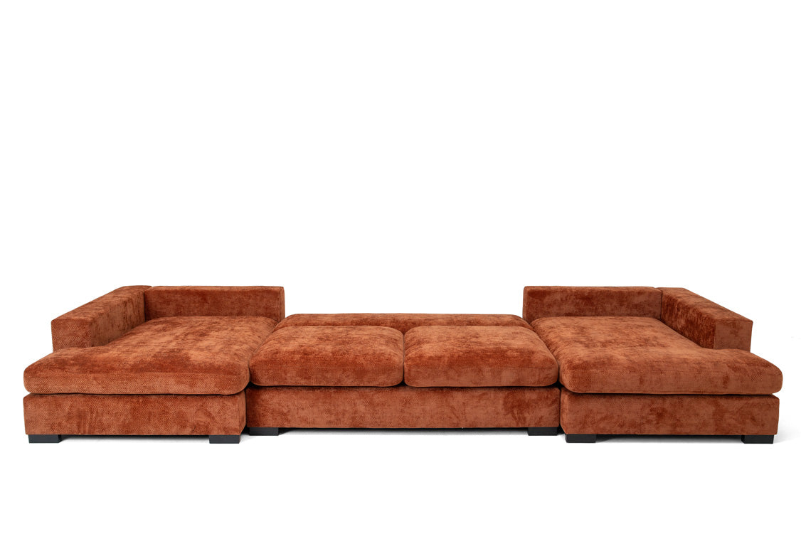 Canapé design Selena U avec fonction couchage en tissu texturé