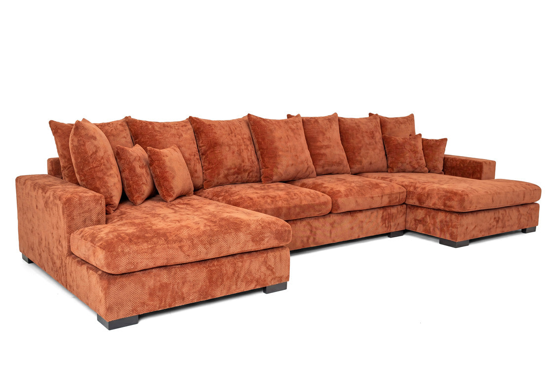 Canapé design Selena U avec fonction couchage en tissu texturé