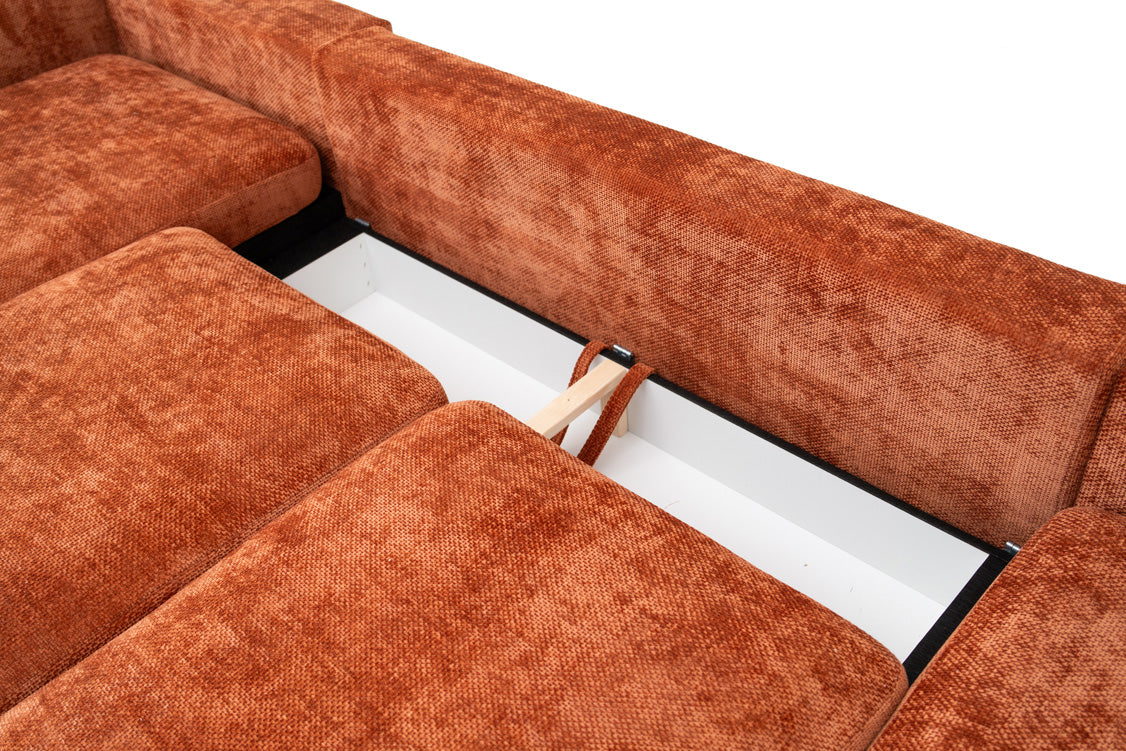 Canapé design Selena L avec fonction couchage en tissu structuré
