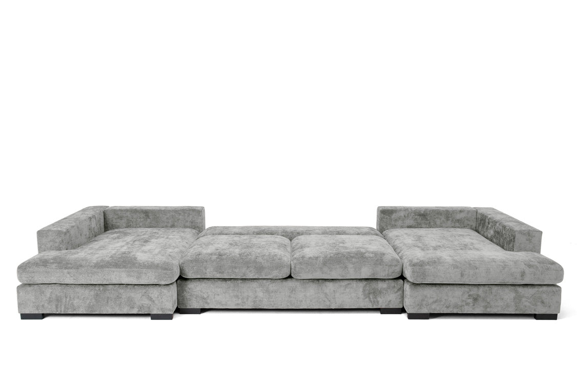Canapé design Selena U avec fonction couchage en tissu texturé