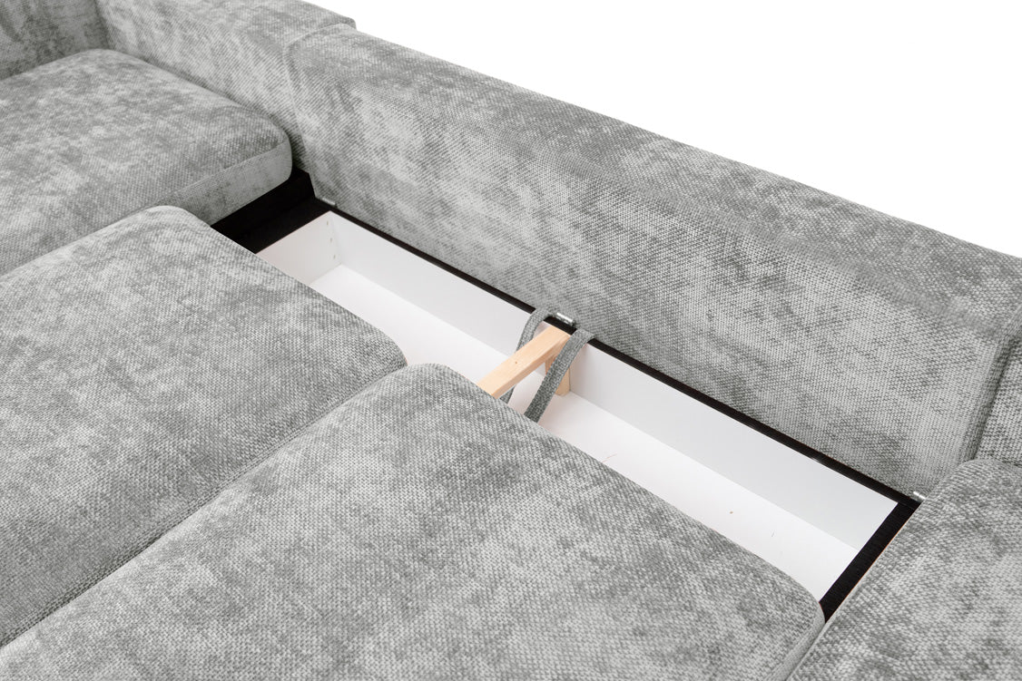 Canapé design Selena L avec fonction couchage en tissu structuré