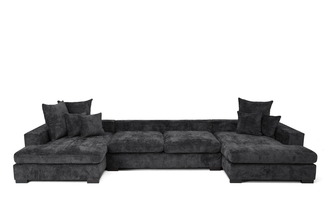 Canapé design Selena U avec fonction couchage en tissu texturé