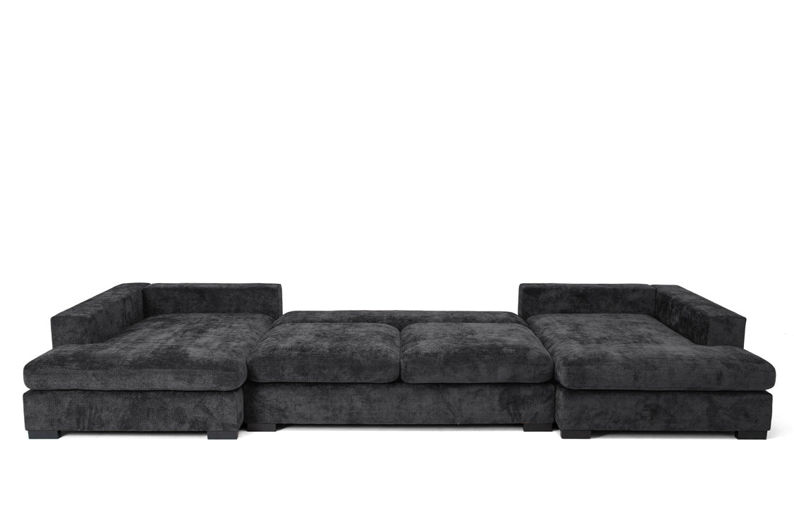 Canapé design Selena U avec fonction couchage en tissu texturé
