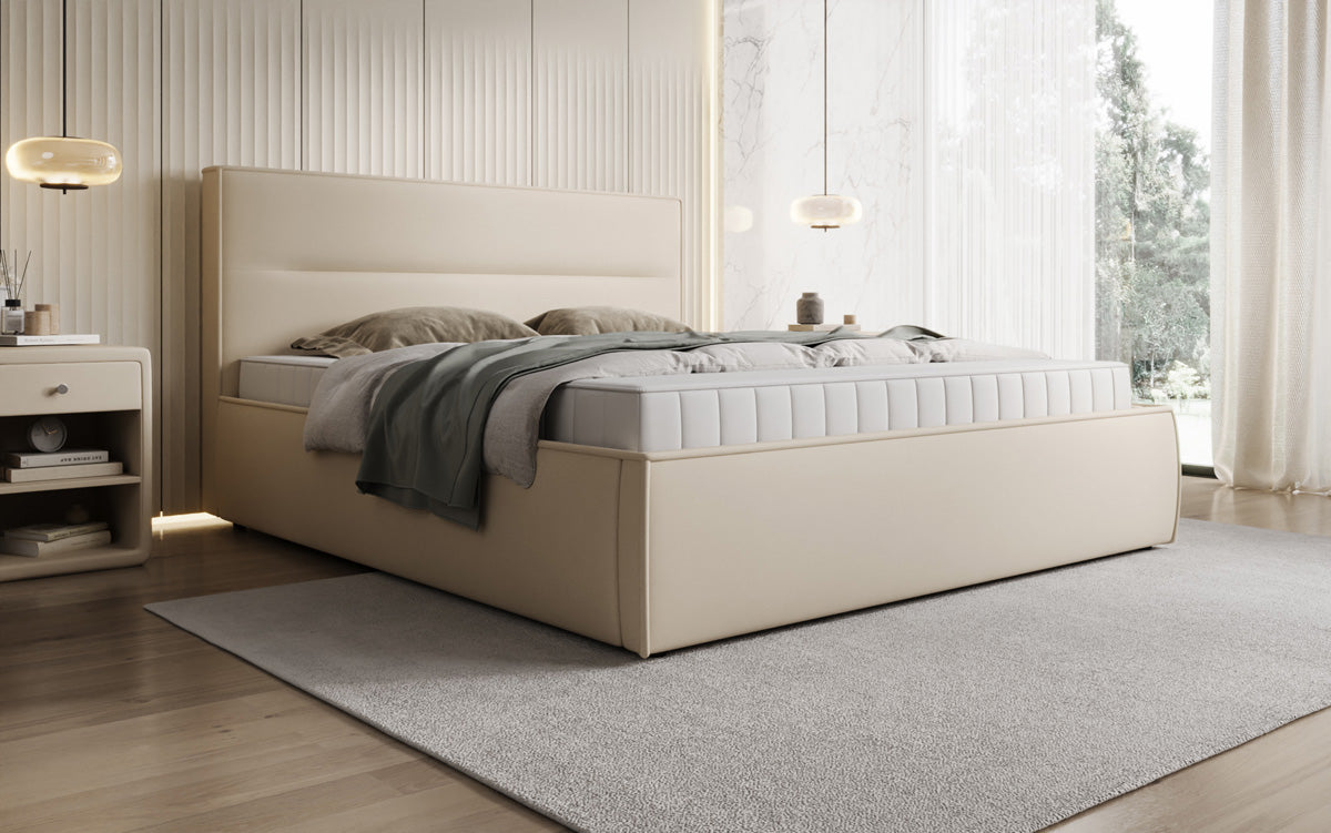 Designer upholstered bed Merry in fabric with storage