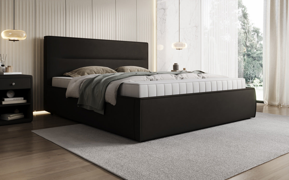 Designer upholstered bed Merry in fabric with storage
