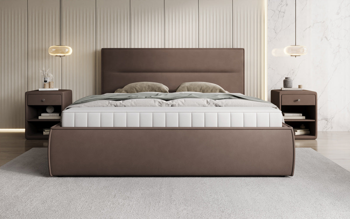 Designer upholstered bed Merry in fabric with storage