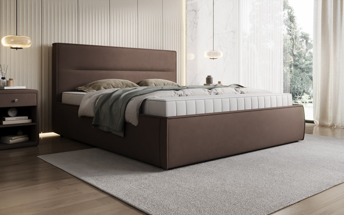 Designer upholstered bed Merry in fabric with storage