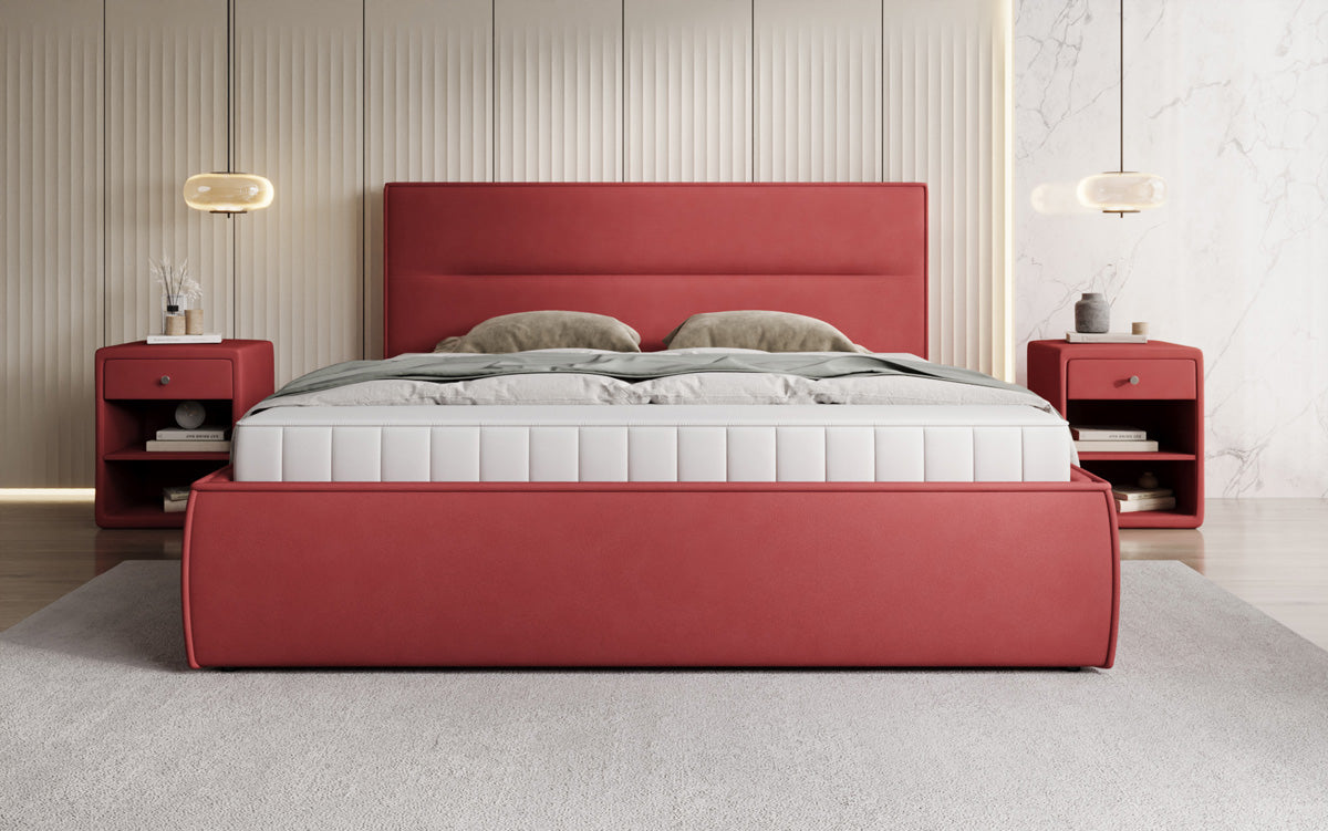 Designer upholstered bed Merry in fabric with storage
