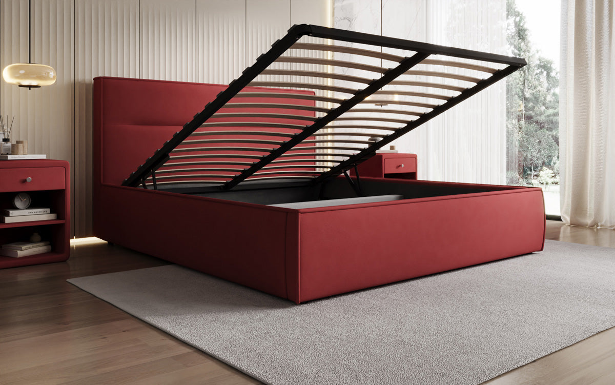 Designer upholstered bed Merry in fabric with storage