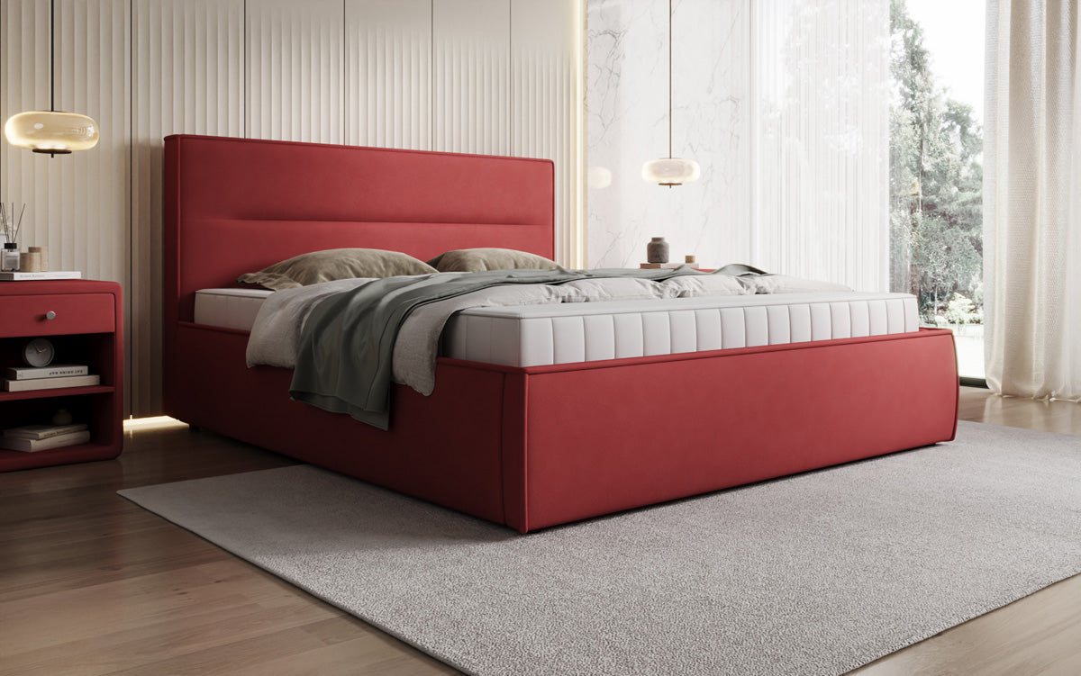Designer upholstered bed Merry in fabric with storage