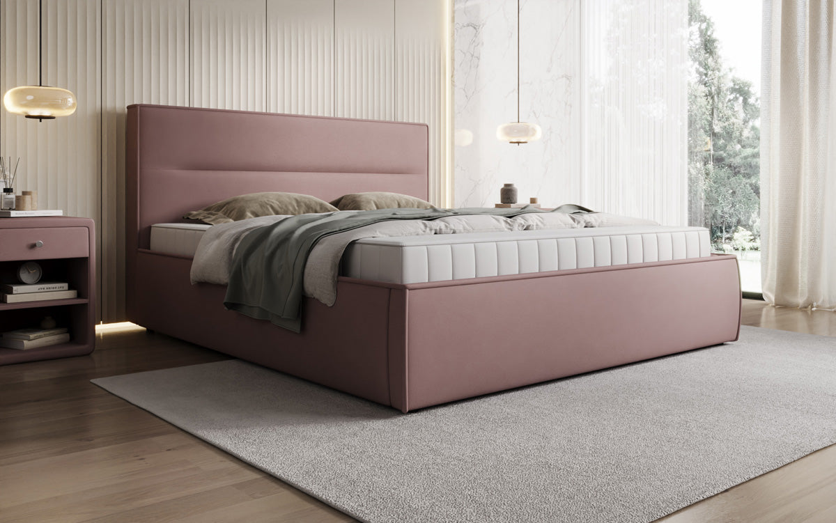 Designer upholstered bed Merry in fabric with storage