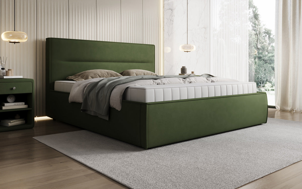 Designer upholstered bed Merry in fabric with storage