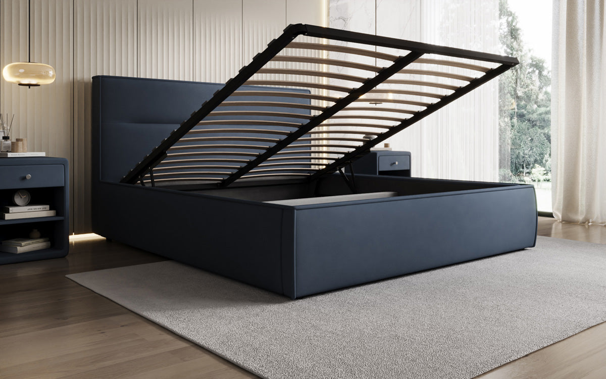 Designer upholstered bed Merry in fabric with storage
