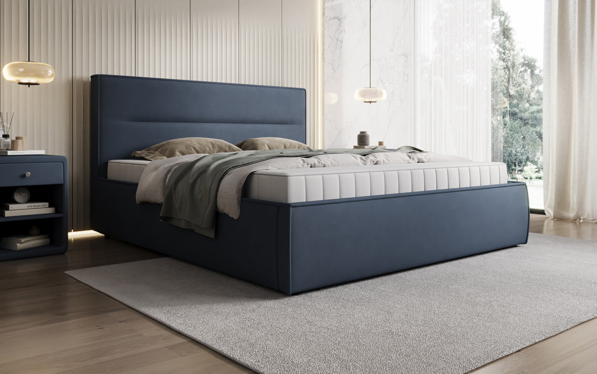 Designer upholstered bed Merry in fabric with storage