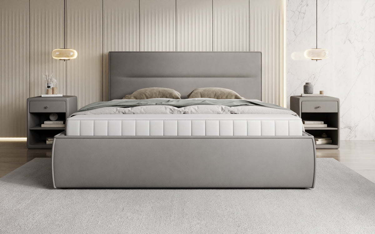 Designer upholstered bed Merry in fabric with storage