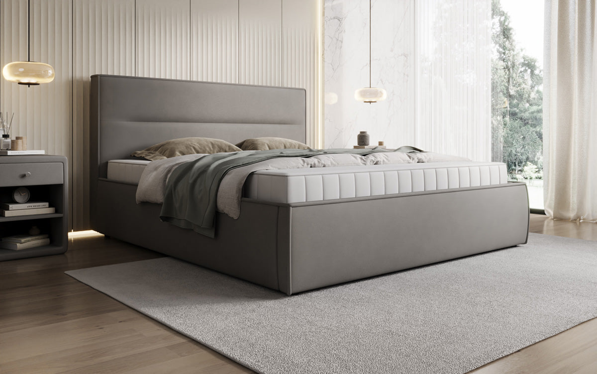 Designer upholstered bed Merry in fabric with storage