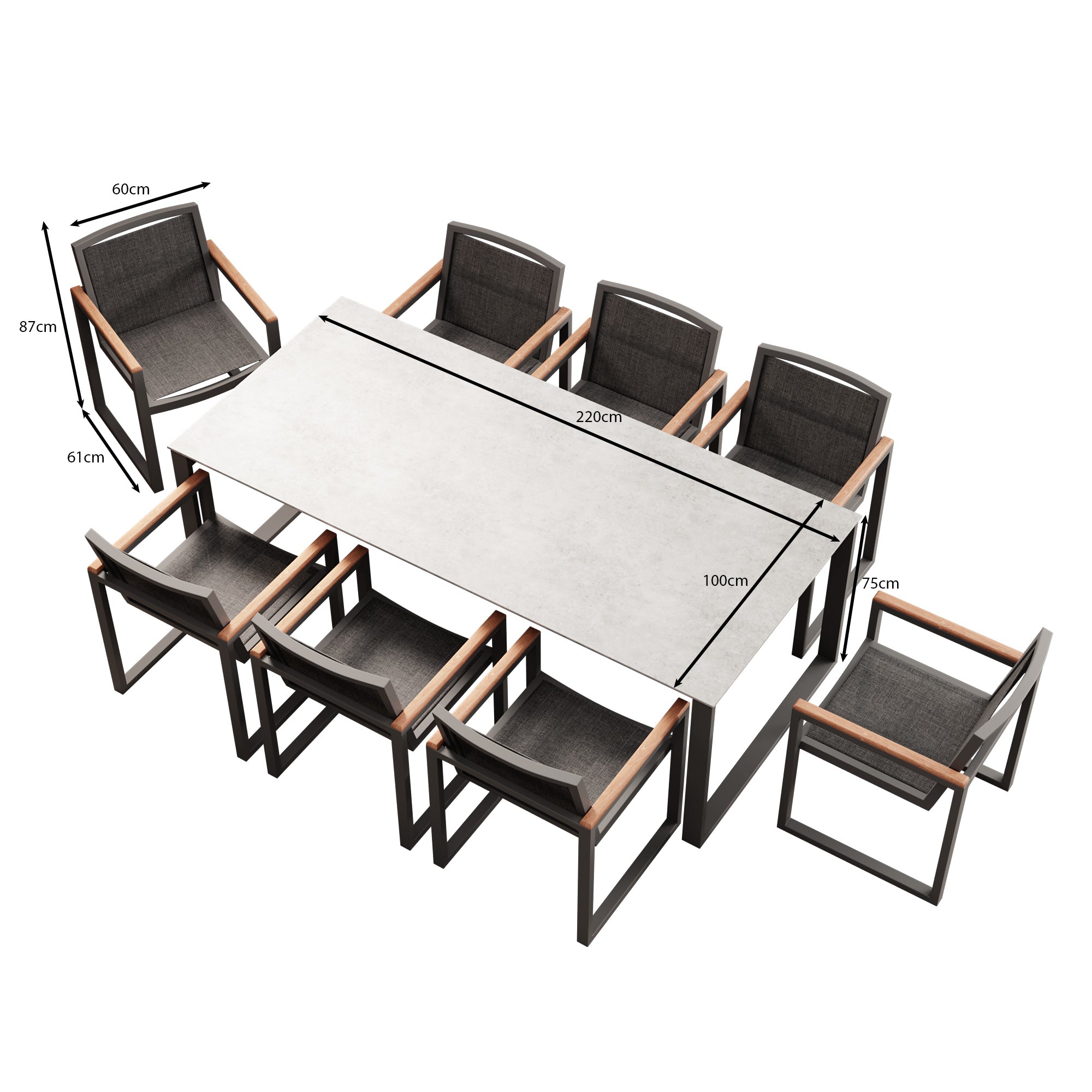 Vayla Dining – Esstisch-Set mit 8 Sesseln & Tisch in Betonoptik | Aevora™ Kollektion