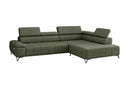 Designer Ecksofa Volo in Chenille Grün, Ottomane rechts