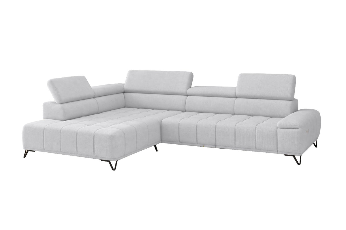 Designer Ecksofa Volo in Chenille Hellgrau, Ottomane links