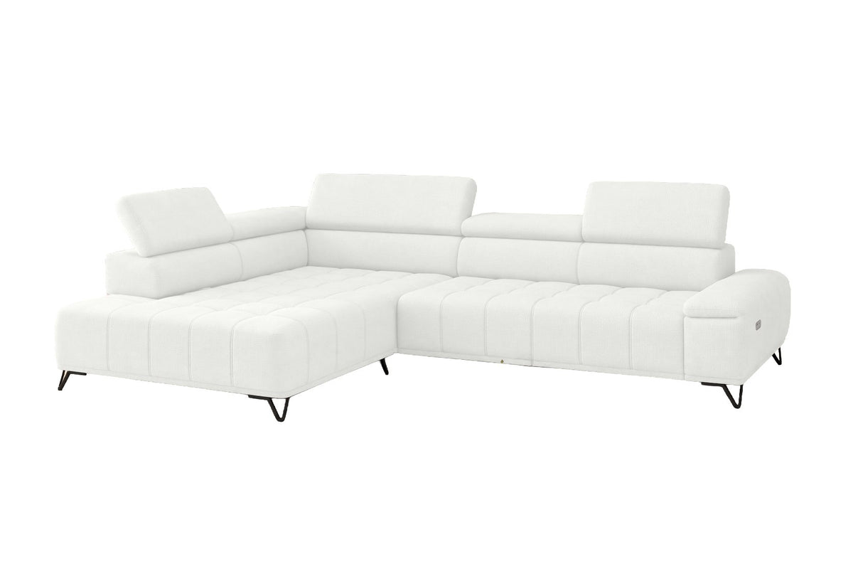Designer Ecksofa Volo in Chenille Weiß, Ottomane links