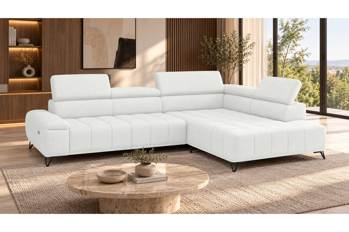 Ecksofa Volo in Chenille Weiß, Ottomane rechts – Ansicht 2