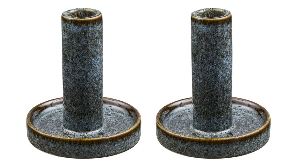 Lot de 2 bougeoirs Aramis - en céramique bleue