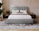 Designer Polsterbett Lunera aus Samt mat Stauraum