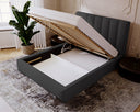 Designer Polsterbett Lunera aus Samt mat Stauraum