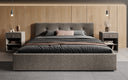 Designer Polsterbett Alva in Strukturstoff (Raven 13) in Grau – Milieu frontal