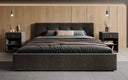 Designer Polsterbett Alva in Strukturstoff (Raven 18) in Schwarz – Milieu frontal