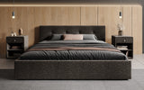 Designer Polsterbett Alva in Strukturstoff (Raven 18) in Schwarz – Milieu frontal