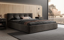 Designer Polsterbett Alva in Strukturstoff (Raven 18) in Schwarz – Milieu seitlich