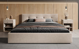 Designer Polsterbett Alva in Strukturstoff (Raven 24) in Beige – Milieu frontal