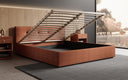 Designer Polsterbett Alva in Strukturstoff (Raven 44) in Terrakotta – Stauraum geöffnet