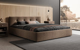 Designer Polsterbett Alva in Strukturstoff (Raven 45) in Braun – Milieu seitlich
