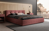 Designer Polsterbett Alva in Strukturstoff (Raven 59) in Bordeaux – Milieu seitlich
